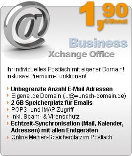 Günstige und leistungsstarke Business Email-Postfächer, kostenlose Freemail-Postfächer, günstige MS Hosted Exchange Accounts